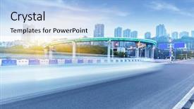  Presentation with traffic congestion air pollution - Beautiful slide deck featuring flyover - traffic on highway chongqing backdrop and a light blue colored foreground