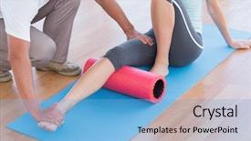  Presentation with exercise trainer - Cool new slides with foam - trainer working with woman backdrop and a light blue colored foreground