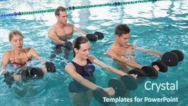  Presentation with swimming pool - Theme with foam dumbbells in swimming pool background and a ocean colored foreground