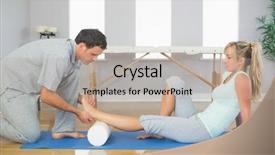  Presentation with patients - Slide deck having foaming foaming - physiotherapist examining patients foot while background and a coral colored foreground