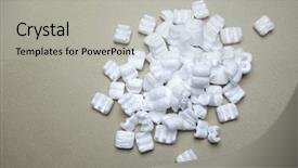  Presentation with packaging labels - Presentation theme featuring foaming foaming - white packaging filling background and a light gray colored foreground