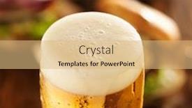  Presentation with cold beer - Slides with foamy cold glass of beer with burgers in background background and a coral colored foreground