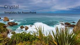  Presentation with pacific island - PPT layouts having foamy-ocean-surf-before background and a teal colored foreground