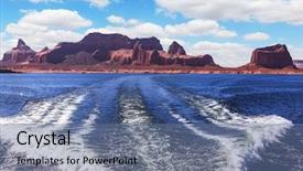  Presentation with powell river - Cool new slide deck with foamy trace of a motor boat crosses the emerald waters in distance the coast of red sandstone lake powell on the colorado river backdrop and a ocean colored foreground