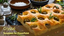  Presentation with olive green - PPT theme with focaccia-alle-olive-baked-sandwich background and a tawny brown colored foreground