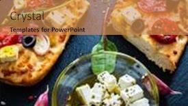  Presentation with mozzarella cheese - Slide set consisting of focaccia-roasted-mozzarella-sandwiches background and a gold colored foreground