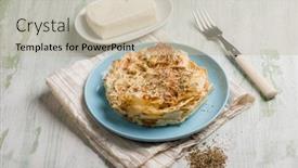  Presentation with oregano - Amazing slides having focaccia with carasau bread fresh cheese and oregano backdrop and a soft green colored foreground