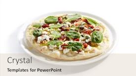  Presentation with olive oil - Beautiful presentation theme featuring focaccia-with-sun-dried-tomatoes backdrop and a coral colored foreground