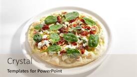  Presentation with classic homemade tomato sauce - Theme consisting of focaccia-with-sun-dried-tomatoes background and a coral colored foreground