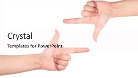  Presentation with white flower frame - Presentation theme enhanced with focus camera - hand symbol frame on white background and a sky blue colored foreground