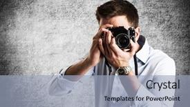  Presentation with focus - Amazing PPT layouts having focus camera - portrait of a photographer backdrop and a light blue colored foreground