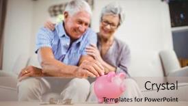  Presentation with man and woman - PPT theme featuring focus money - senior man sitting with woman background and a mint green colored foreground