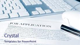  Presentation with 3d application job - Colorful slide set enhanced with focus on a job application backdrop and a sky blue colored foreground