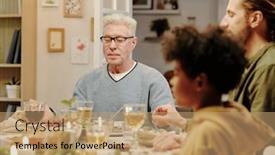  Presentation with dinner - Theme consisting of focus-on-aged-man background and a coral colored foreground
