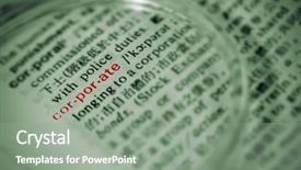  Presentation with green color - Slides consisting of focus on corporate with magnifier in book in green color background and a gray colored foreground