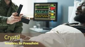  Presentation with medal - PPT theme consisting of focus-on-hand-of-soldier background and a tawny brown colored foreground