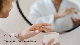  Presentation with plastic container - PPT theme enhanced with focus-on-hand-of-young background and a  colored foreground