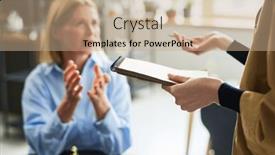  Presentation with discussion - Presentation featuring focus-on-hand-of-young background and a  colored foreground