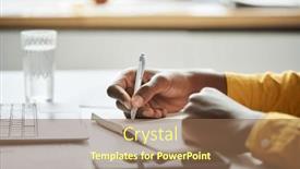  Presentation with focus - Slides enhanced with focus-on-hand-of-young background and a  colored foreground