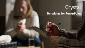  Presentation with depressed - Presentation enhanced with focus-on-hands-of-mature background and a tawny brown colored foreground