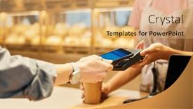  Presentation with contactless - Slide deck having focus-on-hands-of-young background and a coral colored foreground