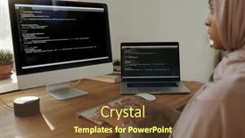  Presentation with computer software - PPT theme with focus-on-hands-of-young background and a tawny brown colored foreground