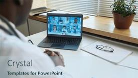  Presentation with focus group - Presentation theme featuring focus-on-laptop-screen background and a sky blue colored foreground