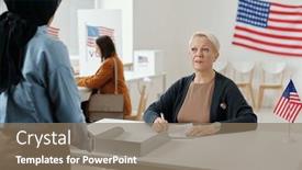  Presentation with registration - Presentation design with focus-on-mature-blond-woman background and a  colored foreground