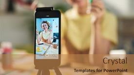  Presentation with focus - Slide deck with focus-on-smartphone-screen background and a  colored foreground