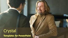  Presentation with negotiation - Slide deck featuring focus-on-smiling-mature-businessman background and a tawny brown colored foreground