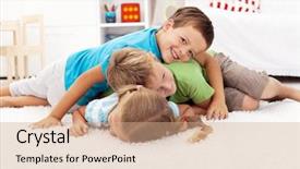  Presentation with happy kids - Audience pleasing presentation theme consisting of focus on the middle child backdrop and a coral colored foreground