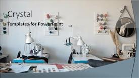  Presentation with electric - Theme featuring focus-on-workplaces-of-seamstresses background and a light gray colored foreground