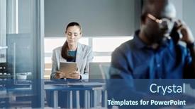  Presentation with secretary - Presentation having focus-on-young-businesswoman background and a ocean colored foreground