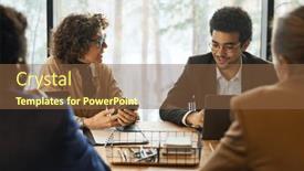  Presentation with coworkers - Presentation theme featuring focus-oon-two-young-intercultural background and a tawny brown colored foreground