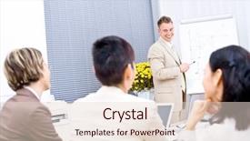  Presentation with desk - Colorful slides enhanced with focus placed on the trainer backdrop and a  colored foreground