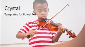  Presentation with music school - Slide set enhanced with focus pupil playing violin background and a white colored foreground