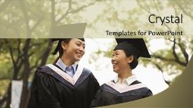  Presentation with professor - Audience pleasing slide set consisting of focus role - professor and graduate walking backdrop and a  colored foreground