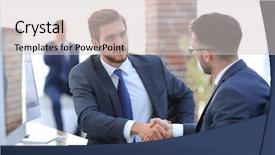  Presentation with german shepherd two young puppys - Slide deck enhanced with focus sales - image of two young businessmen background and a light gray colored foreground