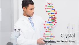  Presentation with dna helix binary code - Slide set featuring focus scientist looking at dna background and a sky blue colored foreground