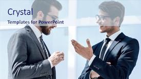  Presentation with joint - Colorful PPT theme enhanced with focus solution - two business partners discussing backdrop and a sky blue colored foreground