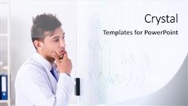  Presentation with whiteboard - Amazing presentation design having focus solution - young chemist standing in front backdrop and a sky blue colored foreground