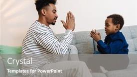  Presentation with father - Cool new slide set with focused-african-american-father backdrop and a gray colored foreground