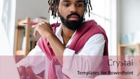  Presentation with book - Presentation theme having focused-african-american-guy-working background and a coral colored foreground