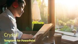  Presentation with test exam student - Cool new slide deck with focused-asian-college-student-working backdrop and a tawny brown colored foreground