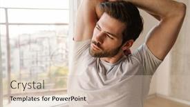  Presentation with stretching - Cool new presentation theme with focused-athletic-man-stretching backdrop and a soft green colored foreground