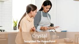  Presentation with pancake - Colorful slides enhanced with focused-beautiful-mother-and-daughter backdrop and a coral colored foreground