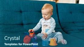  Presentation with baby sitting - Amazing presentation theme having focused-blonde-baby-boy-playing backdrop and a ocean colored foreground