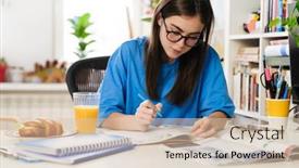  Presentation with living room - Cool new PPT layouts with focused-brunette-girl-in-eyeglasses backdrop and a soft green colored foreground