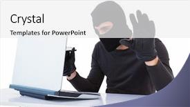  Presentation with laptop wireless - Cool new PPT theme with focused burglar hacking into laptop backdrop and a white colored foreground