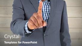  Presentation with bleached - PPT layouts consisting of focused businessman pointing against bleached wooden planks background background and a gray colored foreground